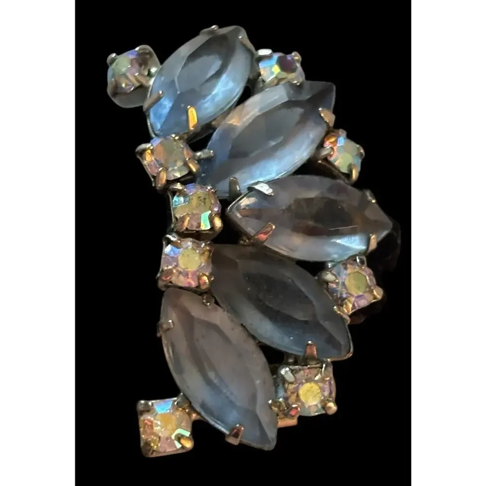 Frosted Light Blue Rhinestone Clip On Earrings High End Show Stopper Climber